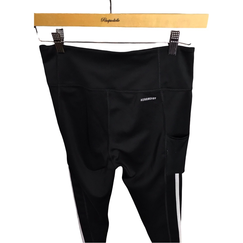 Adidas Kids Black and White Striped Leggings - Picture 4 of 5